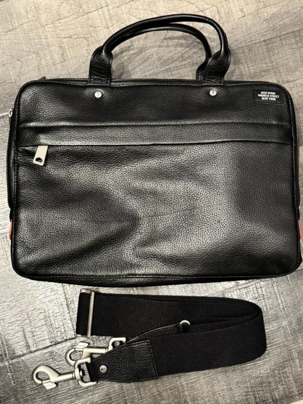 Jack Spade Black Pebble Leather Soft Briefcase Laptop Bag